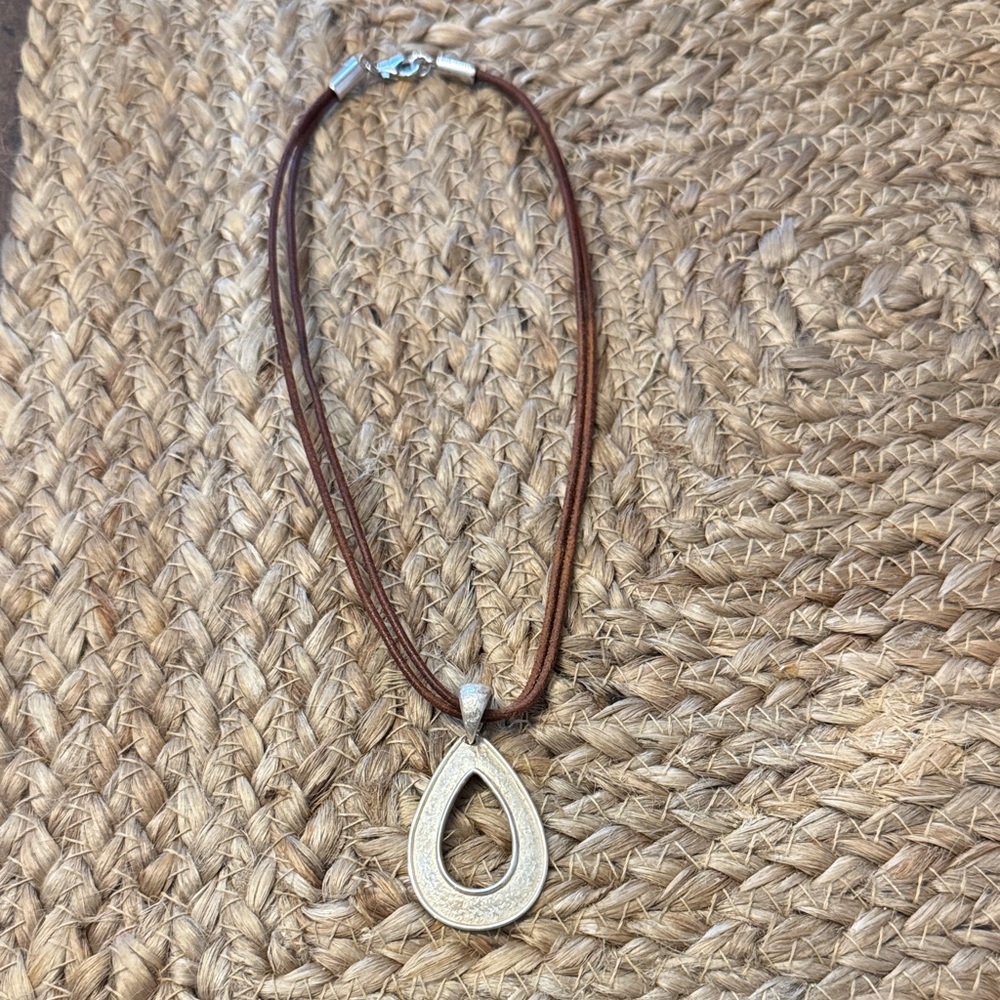 Silpada Silver Teardrop Necklace on Brown Cord